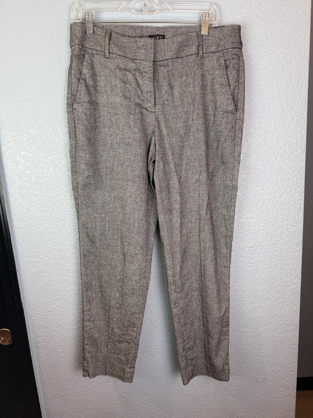 Loft Marisa Pants Womens 8 Black White Multi Linen Blend Stretch Career Office